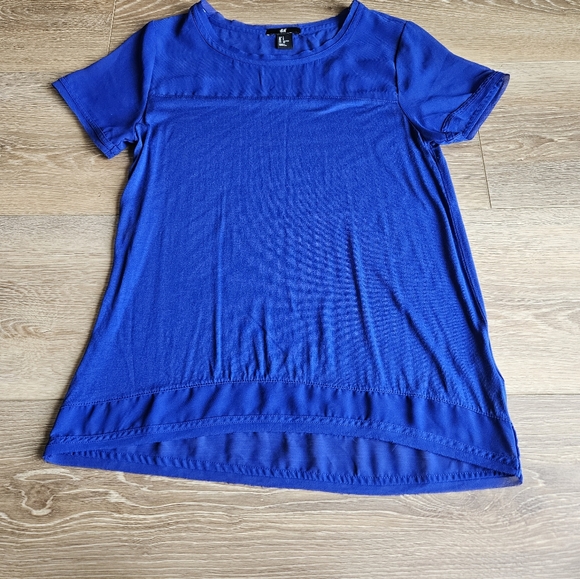Women's Royal Blue Dark Blue Dressy Blouse Top Short Sleeve Shirt | Small - Picture 3 of 15